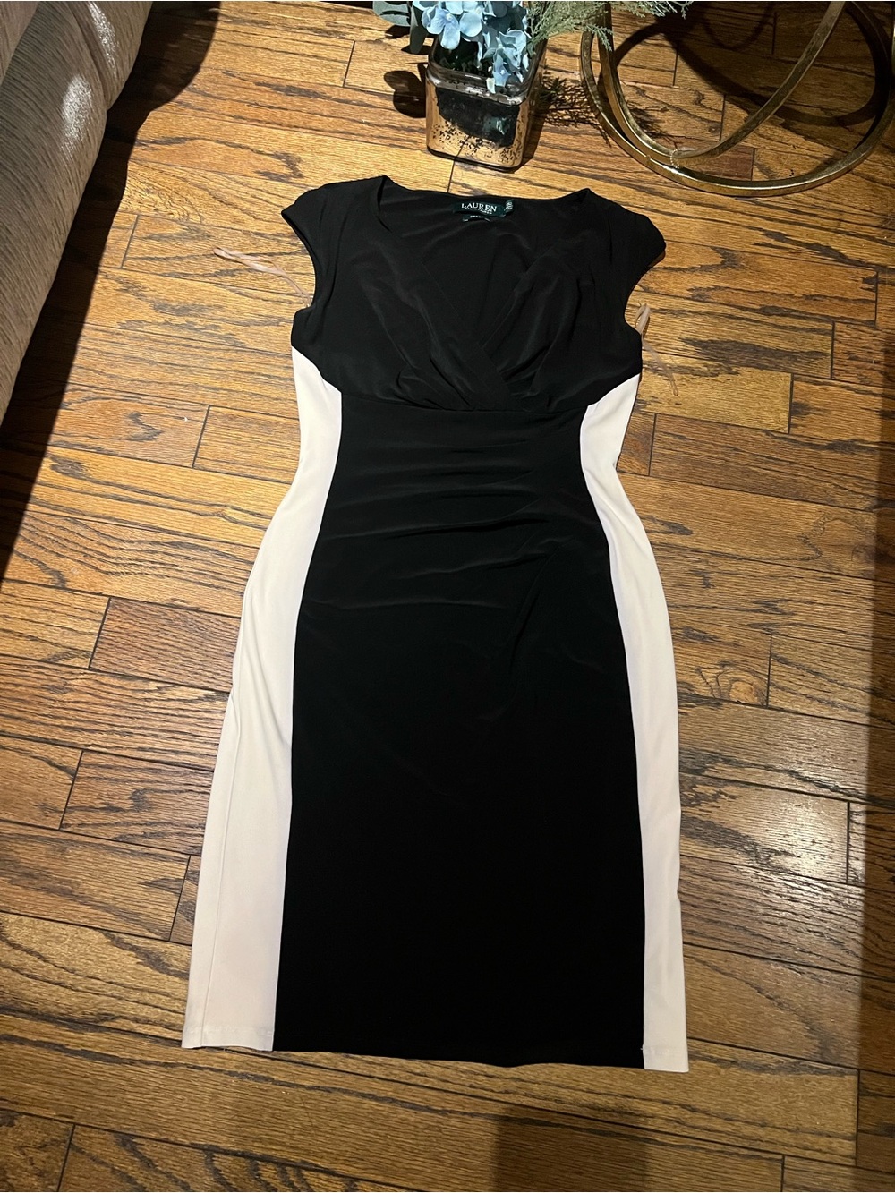 Ralph Lauren Black Sheath Dress with White Side Panels